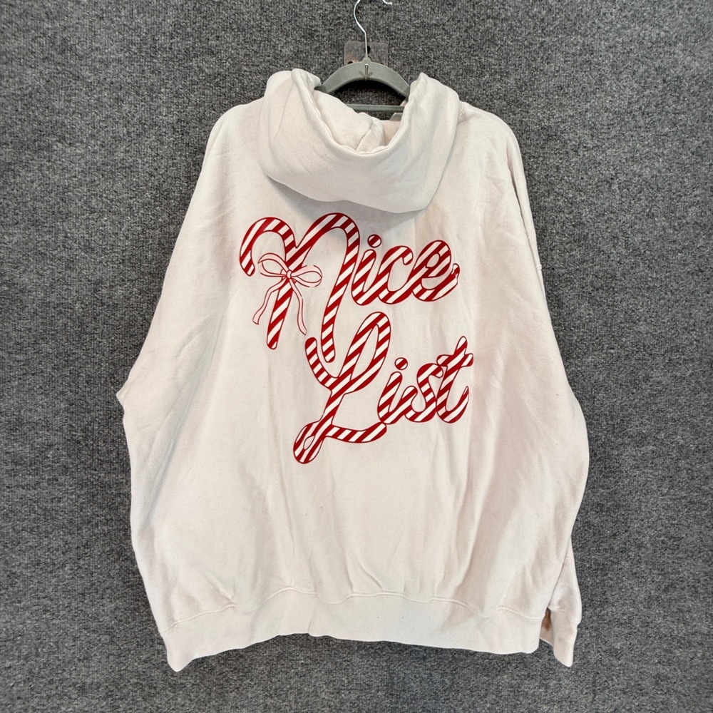 Hollister Hoodie Womens XL White Candy Cane Nice List Christmas Cozy Sweatshirt